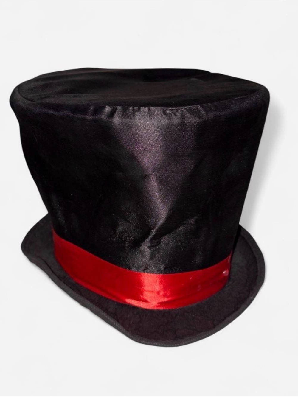 Classic Black Top Hat with Red Satin Band Halloween Costume accessory